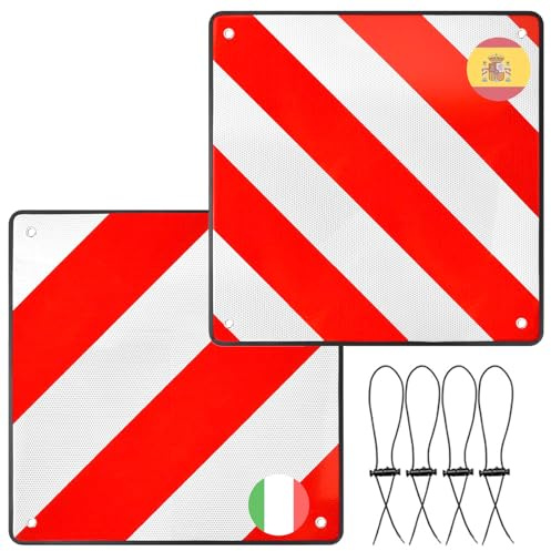 GYHWOFUL Cartello di avvertimento 2 in 1, 50 x 50 cm, in alluminio, pieghevole, con 4 tiranti, segnale di avvertimento riflettente per portabiciclette, camper, roulotte, portapacchi posteriore