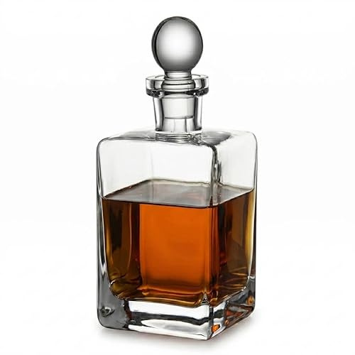 URBNLIVING Crystallin Glass Whiskey Decanter Square Design | Premium Spirits & Wine Carafe with Stopper | Elegant Liquor Bottle for Home Bar, Serving & Gifting (750ml)