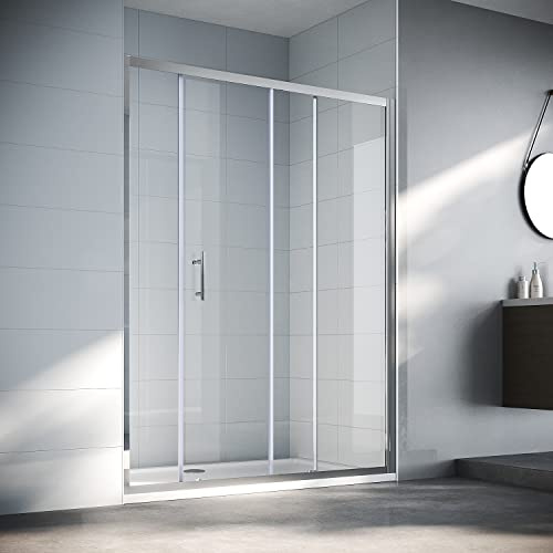 SIRHONA Porte de douche 100 x 185 cm coulissante, Porte douche extensible Paroi en niche verre trempé pour douche, chromé Cabine de douche coulissante, verre 6mm