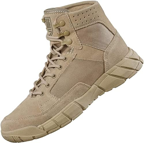 FREE SOLDIER Herren Stiefeletten Ultralight Military Tactical Arbeit Stiefel Knöchelhoch 6 Inch Zoll Spitze bis atmungsaktiv Desert Boots(Tan,44,Dünnschnitt)