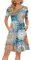 AUSELILY Ladies Summer Short Sleeve Pleated Loose Swing Casual Dress with Pockets Knee Length Print Green L