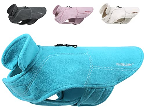 VIVAGLORY Softpad Wintermantel Hund, Hundemantel Fleecemantel Hund, Fleecejacke mit Bauchschutz & Klettverschluss, Fleece Reflektierend Verstellbar Softshell, L, Türkis