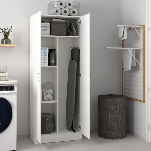 Dmora Armario Multiusos Puertas batientes y Dos estantes Ajustables en Altura, Color Blanco, 73 x 37 x 180 cm