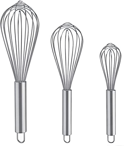LIDOUK 3 Pcs8+10+12 Metal Whisk Sets, Stainless Steel Egg Wire Tiny Whisks for Cooking Baking, Professional Whisking Wisk Kitchen Tool Utensil, Beater Balloon Whisker/Wisks/Wisker for Stirring