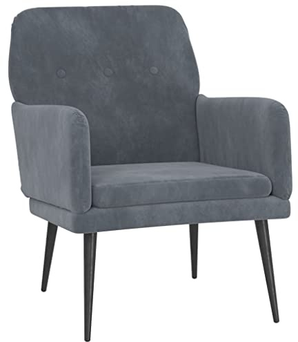 vidaXL fauteuil TV, fauteuil lounge pour salon, rembourré, structure en métal, chaise de relaxation, moderne, gris foncé velours