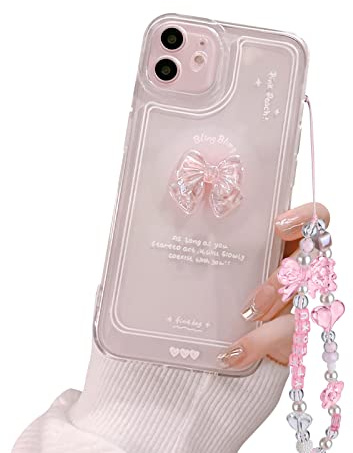 Ownest Kompatibel för iPhone 12, söt 3D-rosa rosett smal klar estetisk design kvinnor tonårstjejer kameralinsskydd telefonfodral skydd