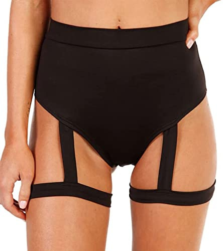 Rave Booty Short pour Femme – Short de Bain Taille Haute, Pantalon de Sport froissé, Leggings Courts, Tenues de Festival Gothique(HarnessBlack,XL,13051w)