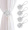 AULEEP Magnetic Curtain Tiebacks, 4 Pack Modern Metal Curtain Tie Backs, Indoor & Outdoor Use Decorative Drapes Clips Buckle with Crystal Flower Beads for Thin or Thick Curtains(Crystal Silver)
