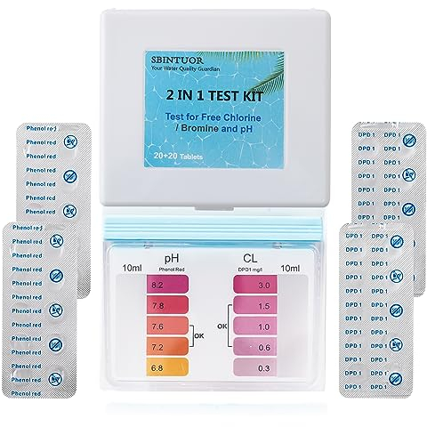 SBINTUOR 2 in 1 Set Pool Tester pH und Chlor, Tabletten Pooltester Wassertest Chlor/Brom und pH, Pool Zubehör Wassertester Für Pool, Spa, Whirlpool (20 x DPD1 Tabletten + 20 x Phenol Red Tabletten)