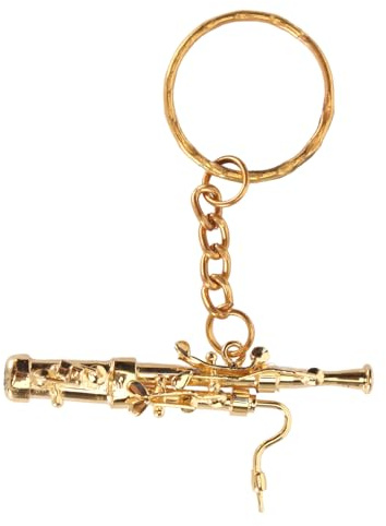 Porte-clés en Forme de Mini Basson doré, Mini Instrument de Musique Réplique Miniature Modèle de Maison de Poupée, Porte-clés Pendentif Instrument de Musique Porte-clés