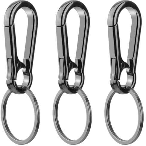 Coicok 3 Stück Schlüsselanhänger Metall, Keychain Schlüsselanhänger Schlüsselring für Autoschlüssel, Rucksack, Camping, Reisen (Grau-Schwarz)