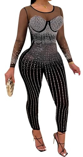 Ieron Dam Mesh Klänning Genomskinlig Strass Axelskydd Transparent Form Klänning Skönhet Glitter Elegant Nattklänning för Speciella Fester, Nätbody S, S