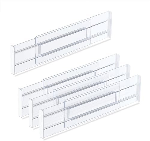 Relaxdays Set 4 Divisori Regolabili per Cassetti Portaposate Cucina o Intimo Armadio, Separatori 28-52,5 cm, Trasparente