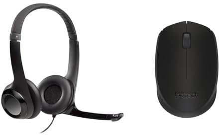Logitech H390 Wired Headset for PC/Laptop, Stereo Headphones with Noise Cancelling Microphone & M171 Wireless Mouse for PC, Mac, Laptop, 2.4 GHz with USB Mini Receiver