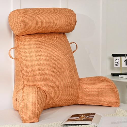 SSWH Lesekissen Für Das Bett, Rückenlehnenkissen Mit Armlehnen, Nacken- Und Lendenwirbelstützkissen, Sofa-Stuhl-Kuschelkissen, Rückenlehnenkissen Zum Sitzen Spielen Ferns(Size:75x40x50cm,Color:Orange)