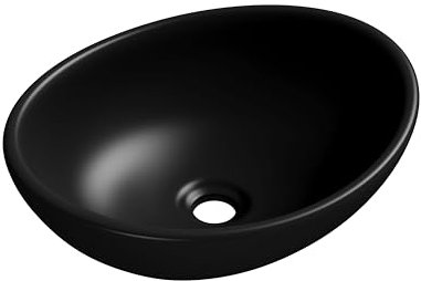 Eridanus Oval Countertop Basin Sink, Modern Oval Ceramic Bathroom Vessel Bowl, Washbasin for Lavatory Cloakroom Vanity Unit, Matte Black - 400 x 330 x 145mm