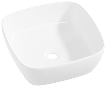 Eridanus Lavabo cuadrado rectangular de cerámica de porcelana vítrea con acabado brillante, ideal para tocador, 400 x 400 x 140 mm