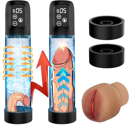 Penispumpe für Penisvergrößerung Sex Spielzeug für die Männer Elektrische Penis Pumpe Vakuumpumpe mit 4 Saugstufen 3 Automatische Trainingsmodi Wasserdicht Masturbator mit 2 Silikonhülsen
