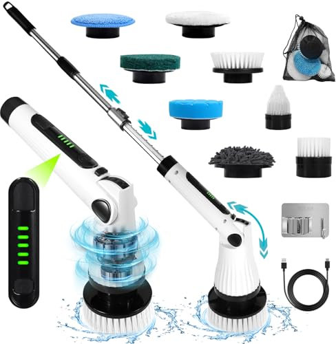 JEDWKFA 8 in 1 Cepillo Electrico Limpieza Hogar, Cepillo de Limpieza Giratorio Eléctrico, Cepillo electrico Limpieza hogar InaláMbrico, con 8 Cepillo Reemplazables, Fregadora Giratoria Eléctrica