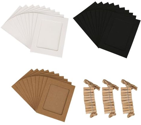 CHROMACRAFT Marcos De Fotos De Papel Kraft De 30 Piezas con Cordel Y Clips, Marcos De Fotos Simples, Decoraciones para El Hogar, Marcos De Fotos De Papel Coles Creativos