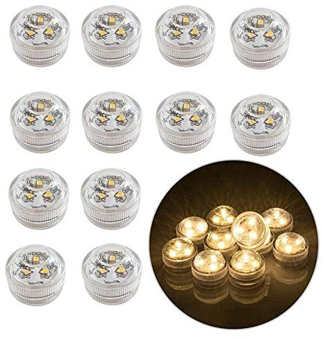 Lot de 12 mini bougies chauffe-plat LED sans flamme étanches à piles pour vase, bain, jacuzzi, étang, décoration de Saint-Valentin, centre de table de fête d'intérieur ou d'extérieur (blanc chaud)