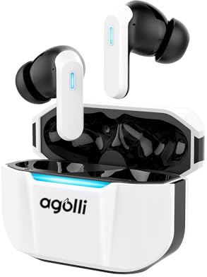 AGOLLI Auriculares inalámbricos, Auriculares Bluetooth 6.0 intrauditivos, cancelación Activa de Ruido con Doble micrófono, Controlador dinámico de 10 mm, Resistencia al Polvo y al Agua IP54 (Blanco)