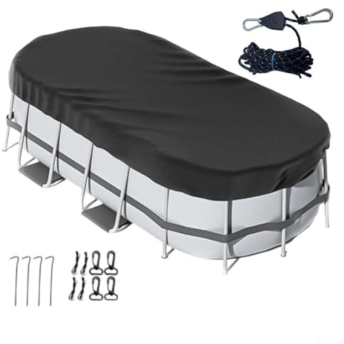 Cubierta de alberca ovalada para piscinas sobre el suelo, con correas de ajuste rápido y construcción resistente a la intemperie para protección en todas las estaciones (12 x 24 pies)
