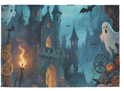 Retro Halloween Black Castle Decorative reusable placemats indoor underplate mat porta platos para mesa set of 6 12x18