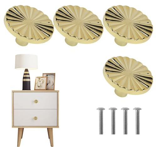 ARYIMYDP 4 Piezas Tiradores Dorados para Muebles, Pomos de Armario Redondos de Un Agujero, Tiradores de Cajón con Tornillos, Diseño Minimalista para Armarios, Cómodas y Puertas, Fácil Instalación
