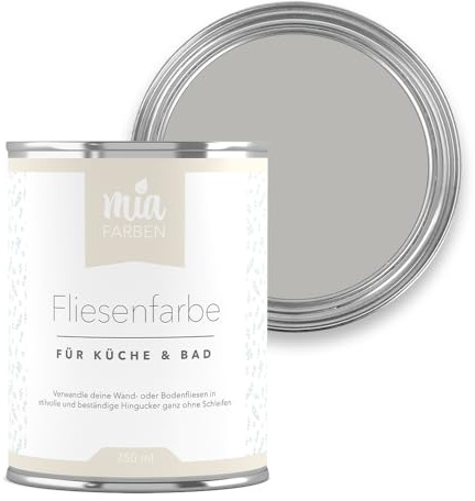 miafarben Fliesenfarbe ohne Schleifen – Fliesenlack für Wand & Boden – Bad & Küche – hochdeckend, matt, wasserbasiert, für Innen (Sanftes Wolkengrau, 750ml)