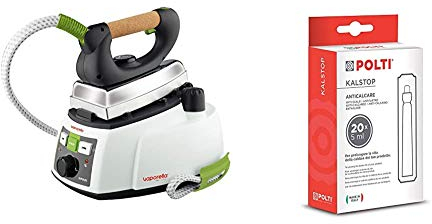 Polti Vaporella 535 Eco_PRO Ferro da Stiro a Vapore con Caldaia, Tappo di Sicurezza, 4 Bar, 1750 W, 0.9 Litri, Alluminio, Bianco & Kalstop PAEU0094 Anticalcare per Apparecchi a Caldaia