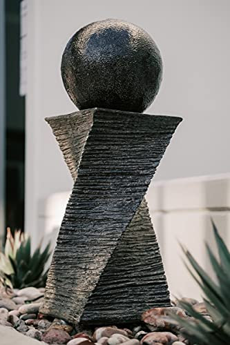 XBrand Fontana moderna Zen Ball ad acqua, sfera curva a spirale, decorazione per interni ed esterni, altezza 76 cm, colore nero