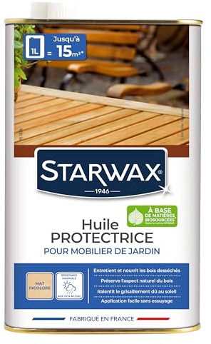 STARWAX - Protective Oil for Garden Furniture - Protects from Water, Stains and Grease - Anti-UV Barrier - Revives the Lustre of Wood - Easy to Apply - 1L - 15m²
