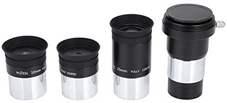 Juego de oculares con telescopio Plossl de 1.25 Pulgadas, Lente PL de 4 mm + 10 mm + 25 mm + Lente Barlow de Aumento 2X para telescopio astronómico