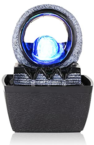 WICHEMI Indoor Fountain Tabletop Fountain Mini Waterfall Fountains Relaxation Water Feature Feng Shui Zen Meditation Desktop Fountain with Rolling Ball for Home Office Indoor Spaces Decor (Style 2)