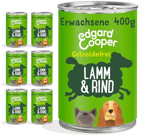 Edgard & Cooper Cibo umido per cani (agnello e manzo, 400 g x 6), senza cereali, ingredienti naturali e carne fresca, pieno di aminoacidi essenziali
