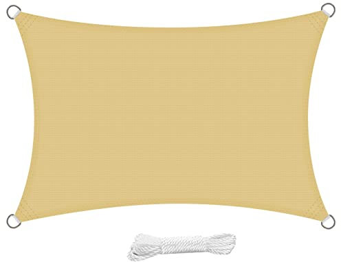 swift Toldo Vela de Sombra Rectangular 4x6 Metro HDPE Transpirable Protección Rayos UV 6x4 m para Patio Exteriores Jardín, Color Arena