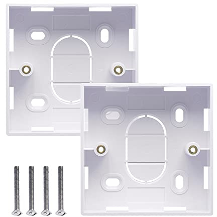 VCELINK Surface Mount Back Box 32mm Deep, Single Gang Shatter-Resistant ABS Pattress Box for Ethernet Socket and Wallplate, Electrical Back Box with 2 Fixing Screws, White, 2 Packs