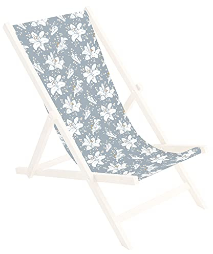 Ferocity Ersatz-Stoffbezug 131x44 cm Wechselbarer Liegestuhl Stoffbezug 100% Polyester für Holz-Liegestuhl Klappliegestuhl Motiv Blau-Weiß Lilien [119]