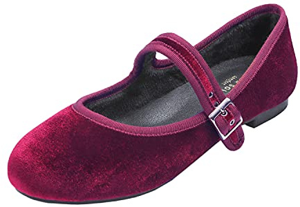 Feversole Dam mjuk kudde extra vadderad Mary Jane klassiska platta skor dam eleganta Mary Jane pumps med mjukt spänne balett dansskor för kvinnor, Velvet Mary Jane Mörkröd, 41 EU