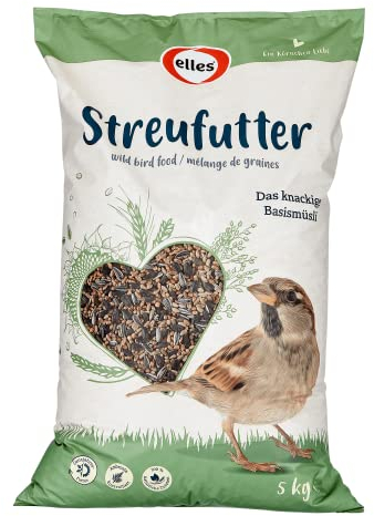 Elles Streufutter 5kg | Knackiges Basismüsli I Klassisches Wildvogelfutter zur Ganzjahresfütterung | 100% natürlich | Ideal für Gemischtfresser | Ambrosia kontrolliert