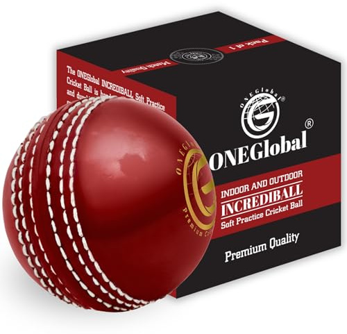 ONEGlobal Practice Cricket Ball | Pelota de Críquet de Entrenamiento de Goma Flexible y Segura | Con Costura y Núcleo para Bounce, Swing & Spin | Ideal para el Desarrollo de Habilidades (Paquete de 1)