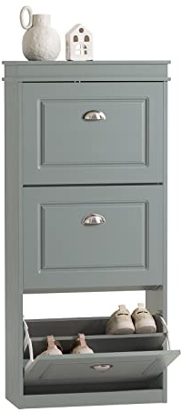 SoBuy Shoe Storage Cabinet Organizer Narrow Shoe Cabinet with 3 Flip Drawers, Slim Storage Unit for Hallway, Entryway, Corridor, Small Spaces, MDF Wooden Cupboard, Grey 53x24x117cm FSR94-HG