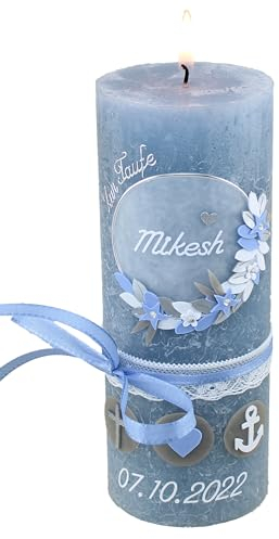 Cerziies® Taufkerze Rustik MIKESH Junge oder Mädchen mit Name und Datum, individuell und handverziert 1830