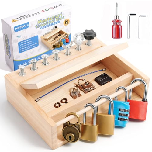 INIFEIDALA Montessori Screwdriver Board Set-Lock and Key Toy,Kids Tool Set,Montessori Busy Board Toys for 3 4 5 Year Old,Preschool Learning Sensory - Fine Motor Skills - STEM Toys