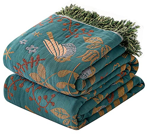 HOORDRY Double-sided Sofa Throws with Tassels large 2 or 3 seater | Fall Decorative Bohemian Cotton Bedspread, Woven Throws for Sofas Large, Green/Teal 200×230CM(80×90In).