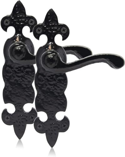 Manor Fleur De LYS Door Handle Lever On Backplate Long Antique Black Pack Set Latch