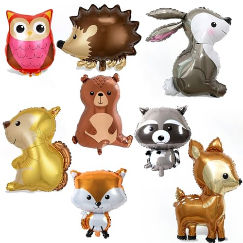 8pcs Animales del Bosque Globos de Papel de Aluminio - Decoración para Fiesta de Cumpleaños de Niños