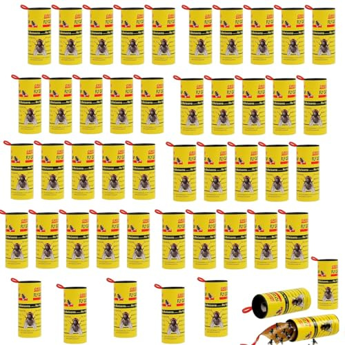 Flintronic 48PCS Atrapa Moscas Adhesivo Trampa Moscas Fruta, Papel Fly Catcher, Atrapa Moscas Tiras Atrapamoscas Atrapa Mosquitos, para Interiores y Exteriores No Tóxico