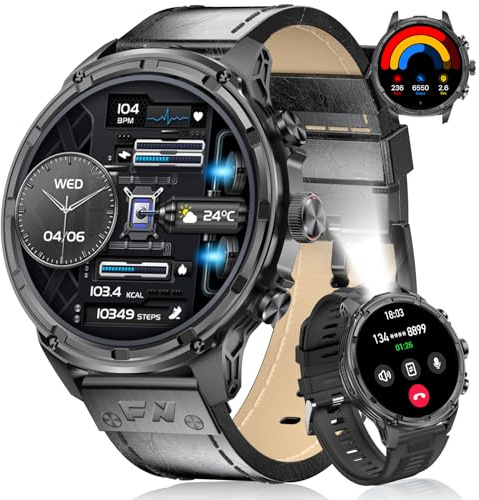 LIGE Militär smart klocka för män med 1,85 tum HD stor skärm/LED-lampa/710 mAh batteri, smartwatch för män med 100 + sportlägen, 24/7 puls- och sömnmonitor för Android iOS